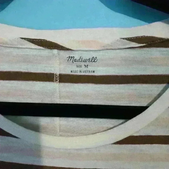 madewell brown neutral striped top long sleeve size M - Picture 3 of 5